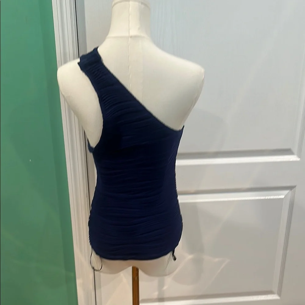 Navy One-Shoulder Ruched Top - Picture 2 of 2